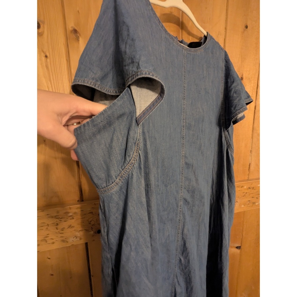 Lane Bryant Womens Plus Size 18 Chambray Dress Cotton Flutter Sleeve Pockets - Picture 3 of 6